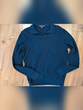 Michael Kors Navy Blue V-Neck Polo Sweater | Waffle Knit | Size Small